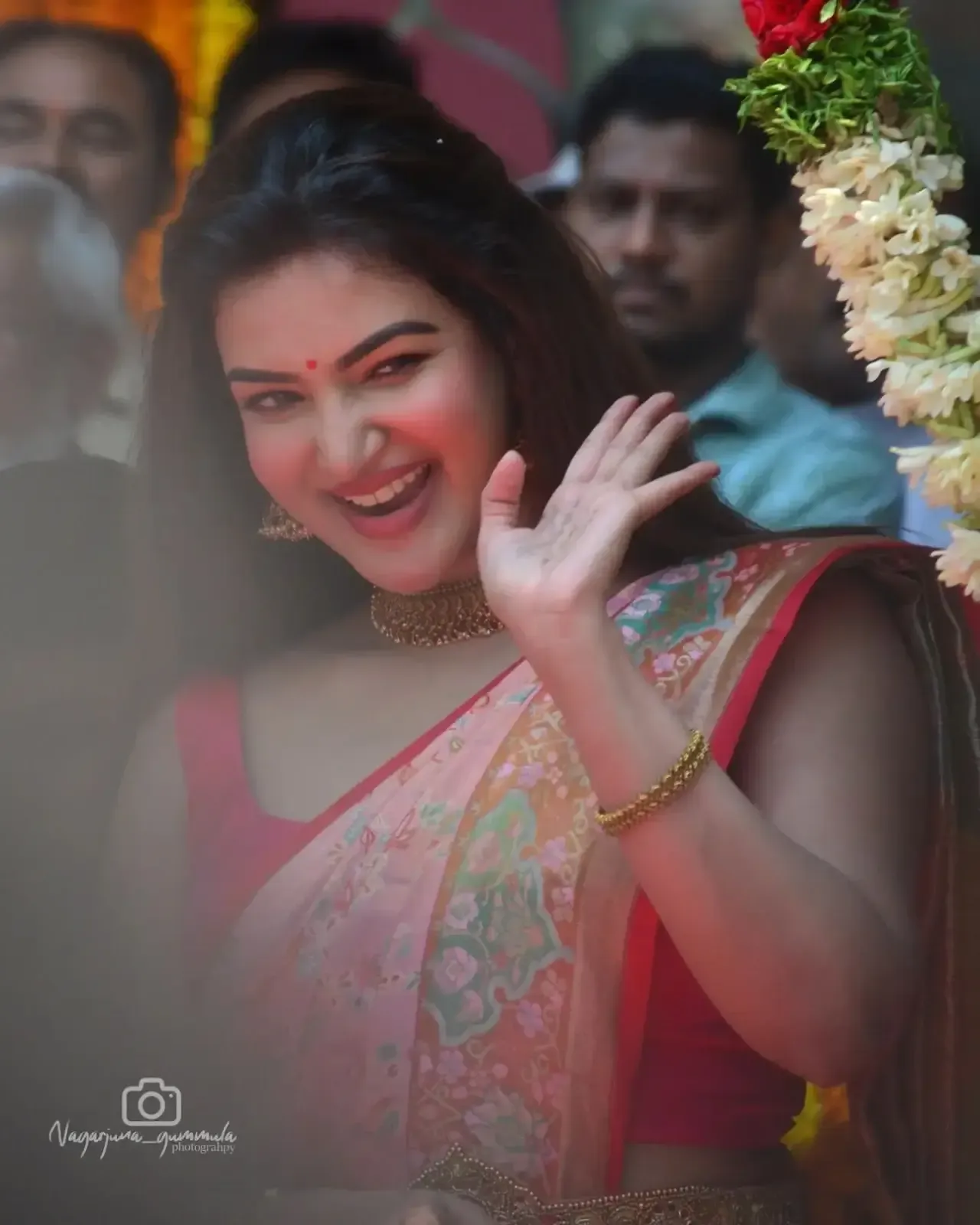 INDIAN ACTRESS HONEY ROSE SMILING IMAGES IN RED SAREE 5
